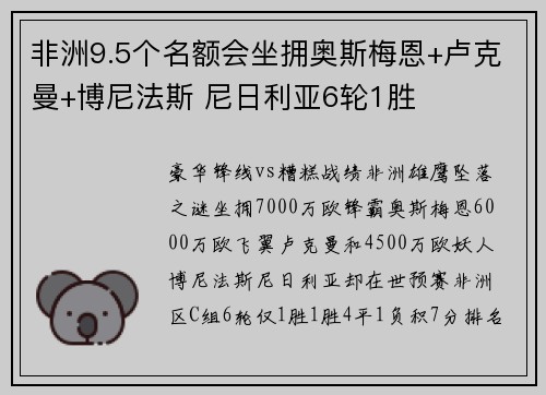 非洲9.5个名额会坐拥奥斯梅恩+卢克曼+博尼法斯 尼日利亚6轮1胜